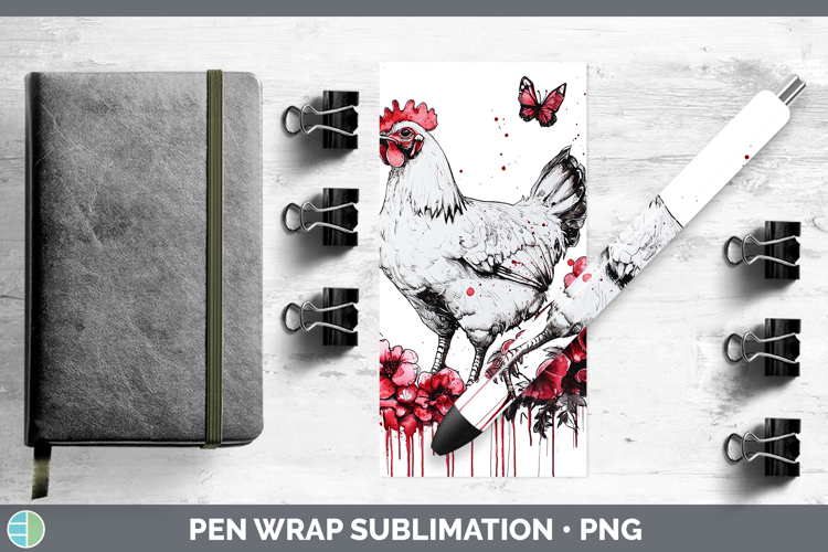Chicken Animals Red Drips Pen Wrap Sublimation Design