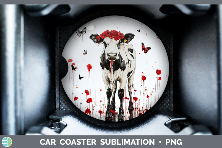 Cow Animals Red Drips Car Coaster Sublimation Design