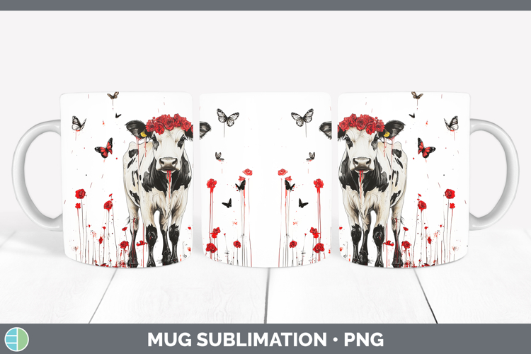 Cow Animals Red Drips Mug Wrap Sublimation Design