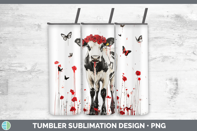 Cow Animals Red Drips Tumbler Sublimation Design