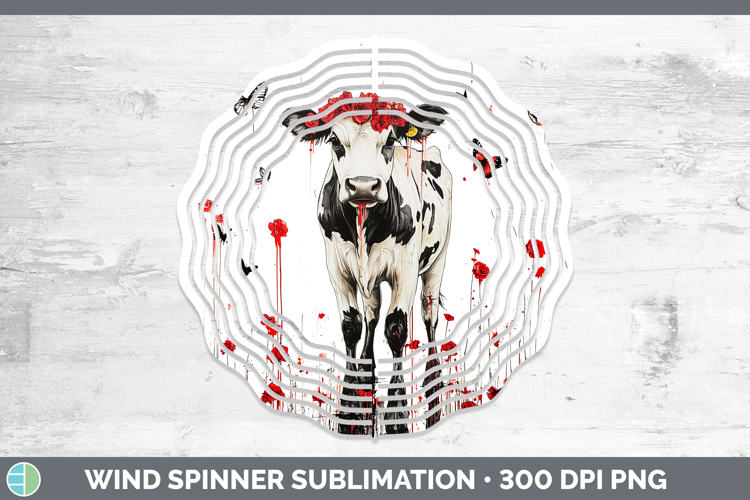 Cow Animals Red Drips Wind Spinner Sublimation Design