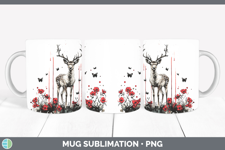 Deer Animals Red Drips Mug Wrap Sublimation Design