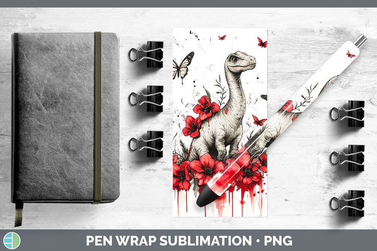 Dinosaur Animals Red Drips Pen Wrap Sublimation Design