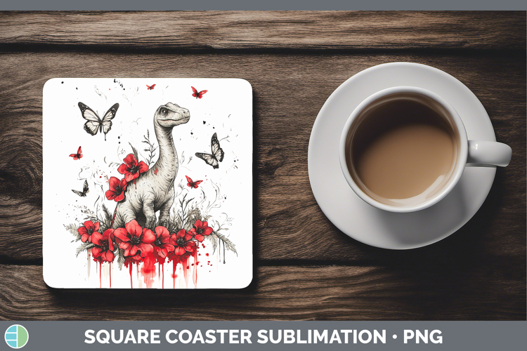 Dinosaur Animals Red Drips Square Coaster Sublimation Design