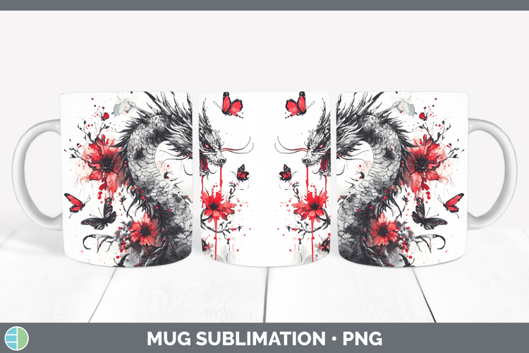 Dragon Animals Red Drips Mug Wrap Sublimation Design