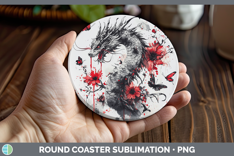 Dragon Animals Red Drips Round Coaster Sublimation Design