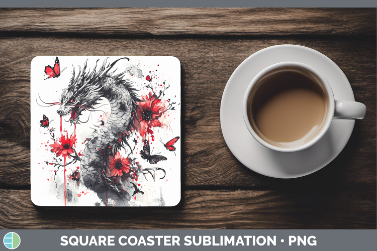 Dragon Animals Red Drips Square Coaster Sublimation Design