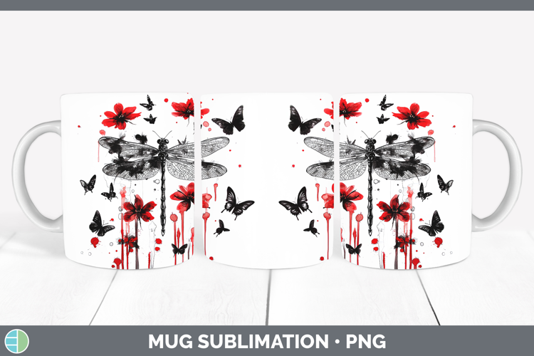Dragonfly Animals Red Drips Mug Wrap Sublimation Design