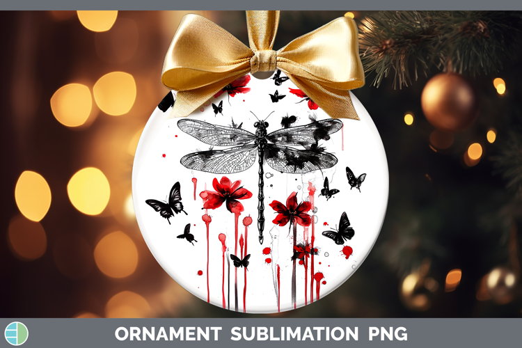 Dragonfly Animals Red Drips Ornament Sublimation Design