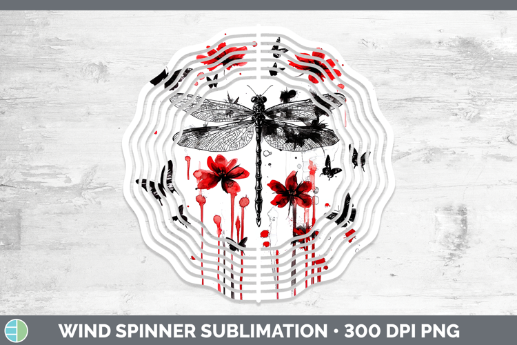 Dragonfly Animals Red Drips Wind Spinner Sublimation Design