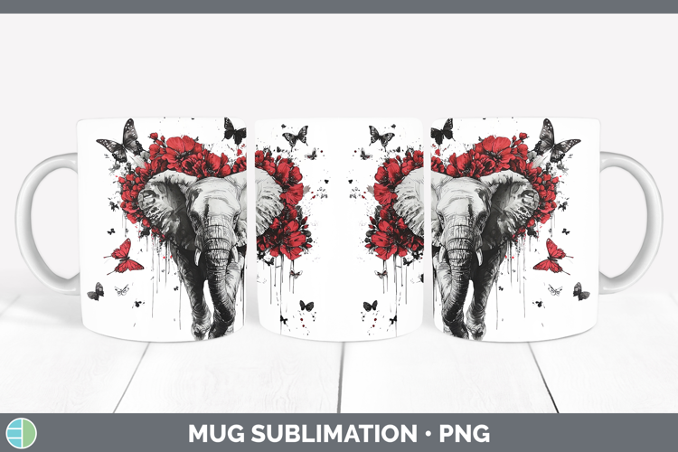 Elephant Animals Red Drips Mug Wrap Sublimation Design