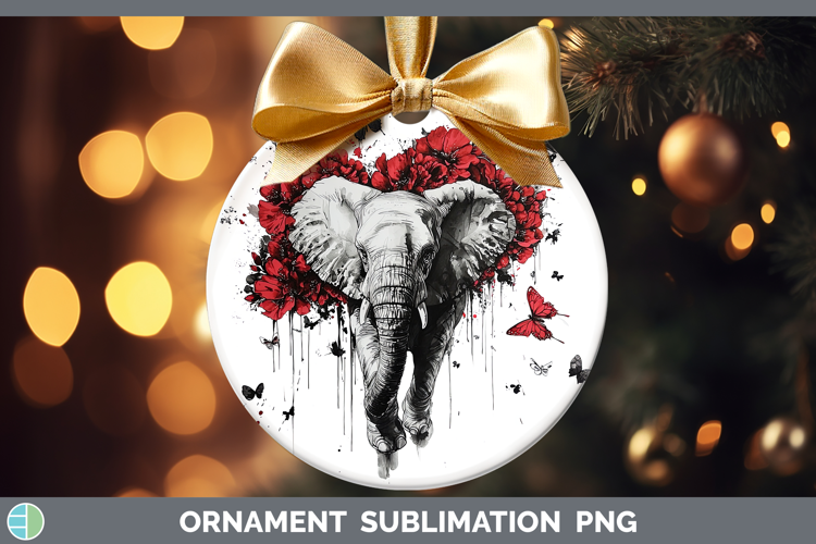 Elephant Animals Red Drips Ornament Sublimation Design