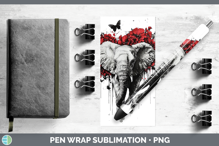 Elephant Animals Red Drips Pen Wrap Sublimation Design