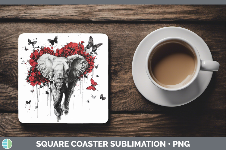 Elephant Animals Red Drips Square Coaster Sublimation Design