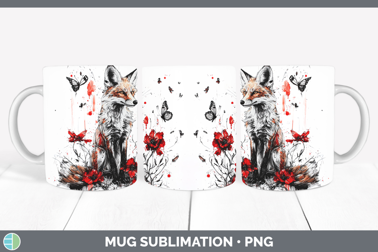 Fox Animals Red Drips Mug Wrap Sublimation Design
