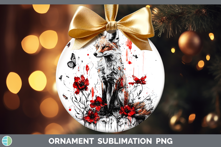 Fox Animals Red Drips Ornament Sublimation Design