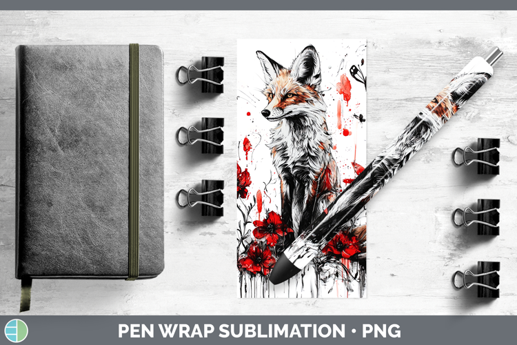 Fox Animals Red Drips Pen Wrap Sublimation Design