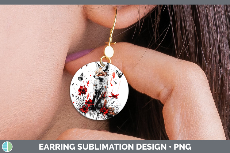 Fox Animals Red Drips Round Earrings Sublimation Design