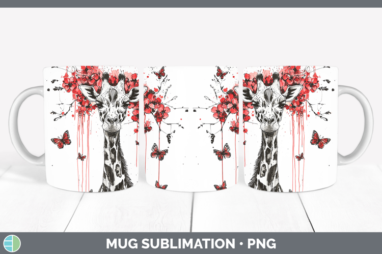 Giraffe Animals Red Drips Mug Wrap Sublimation Design