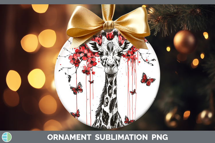 Giraffe Animals Red Drips Ornament Sublimation Design