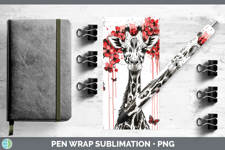 Giraffe Animals Red Drips Pen Wrap Sublimation Design