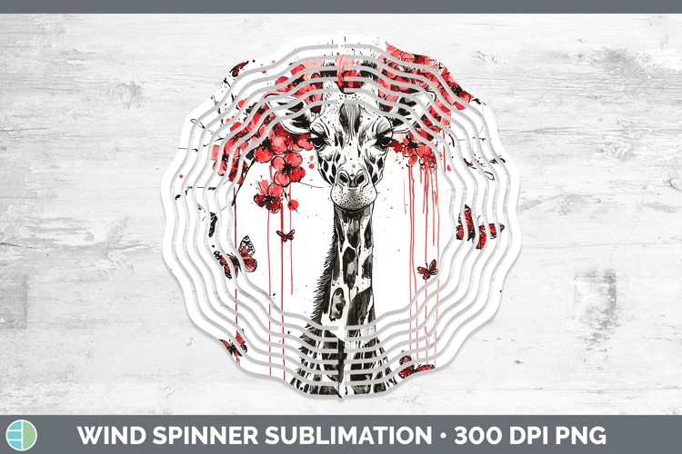 Giraffe Animals Red Drips Wind Spinner Sublimation Design
