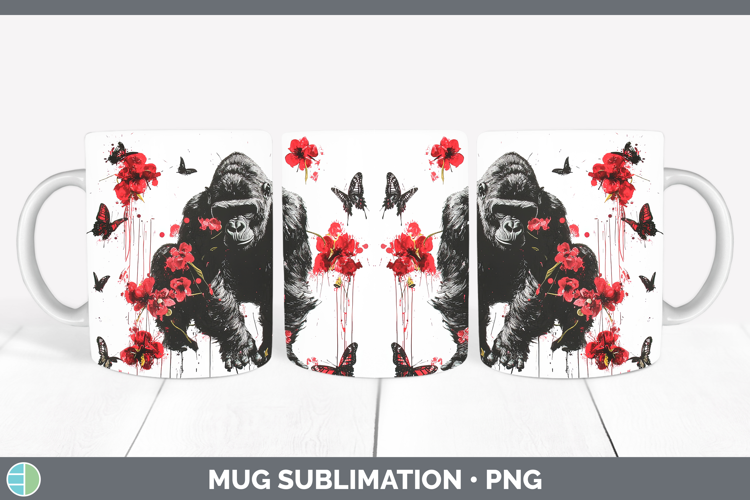 Gorilla Animals Red Drips Mug Wrap Sublimation Design