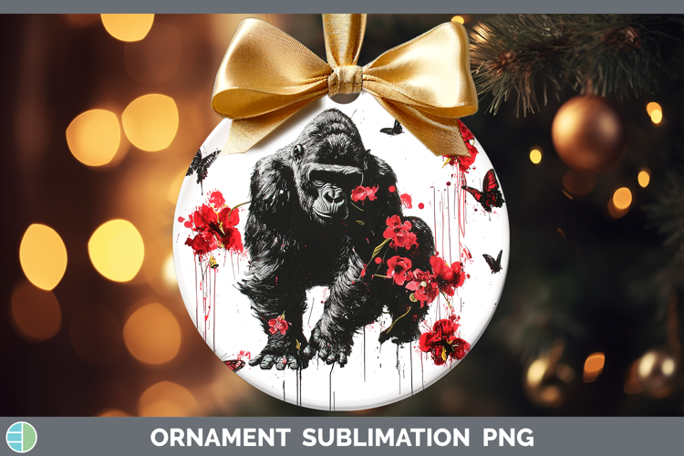 Gorilla Animals Red Drips Ornament Sublimation Design