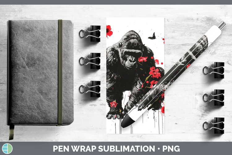 Gorilla Animals Red Drips Pen Wrap Sublimation Design
