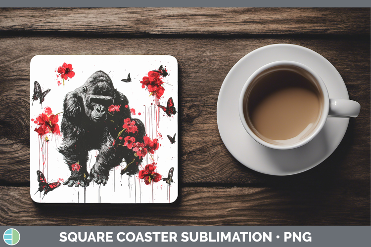 Gorilla Animals Red Drips Square Coaster Sublimation Design