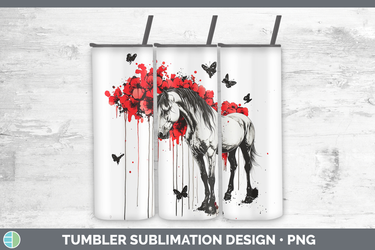 Horse Animals Red Drips Tumbler Sublimation Design