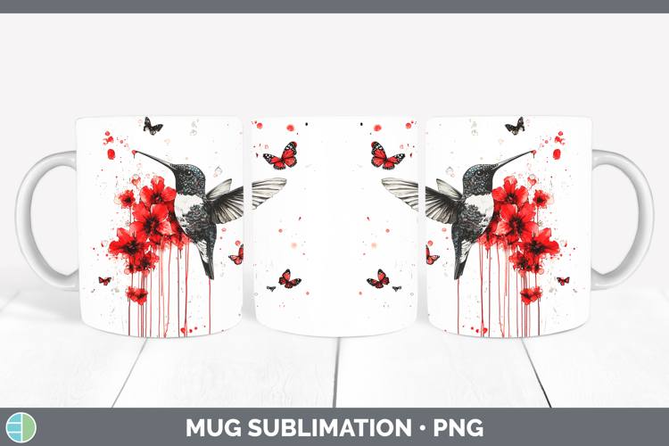 Hummingbird Animals Red Drips Mug Wrap Sublimation Design