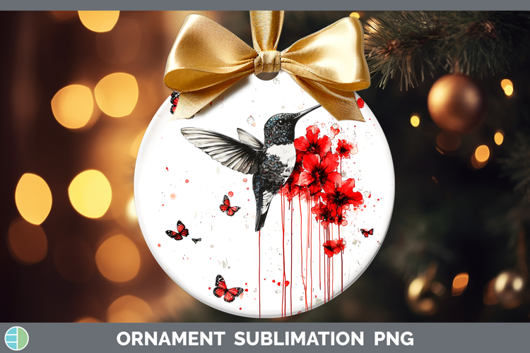 Hummingbird Animals Red Drips Ornament Sublimation Design