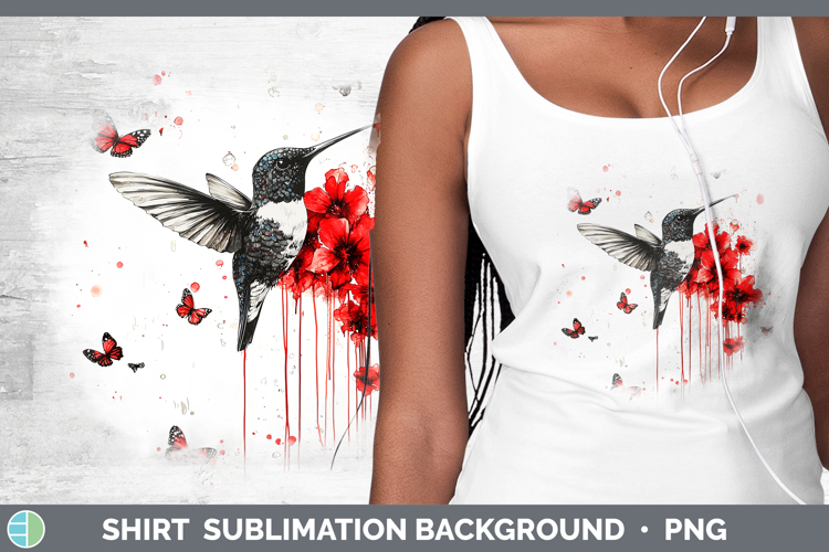 Hummingbird Animals Red Drips Shirt Sublimation Design