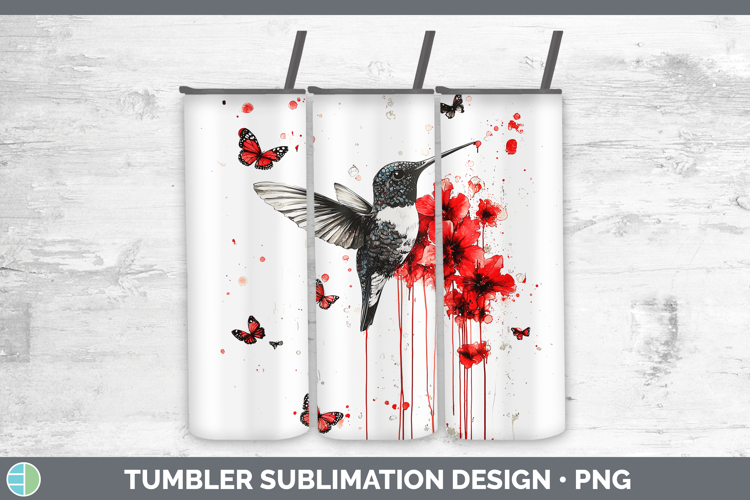 Hummingbird Animals Red Drips Tumbler Sublimation Design