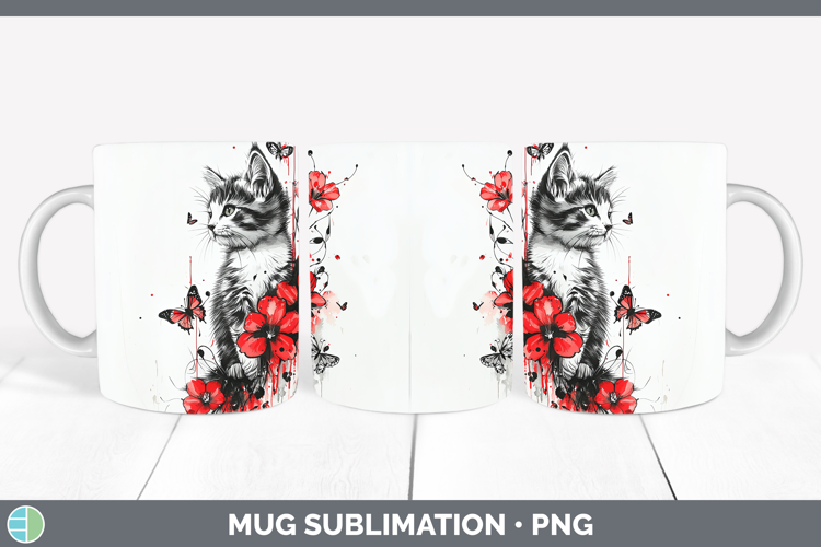 Kitten Animals Red Drips Mug Wrap Sublimation Design