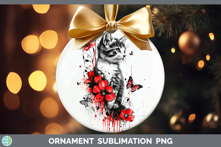 Kitten Animals Red Drips Ornament Sublimation Design