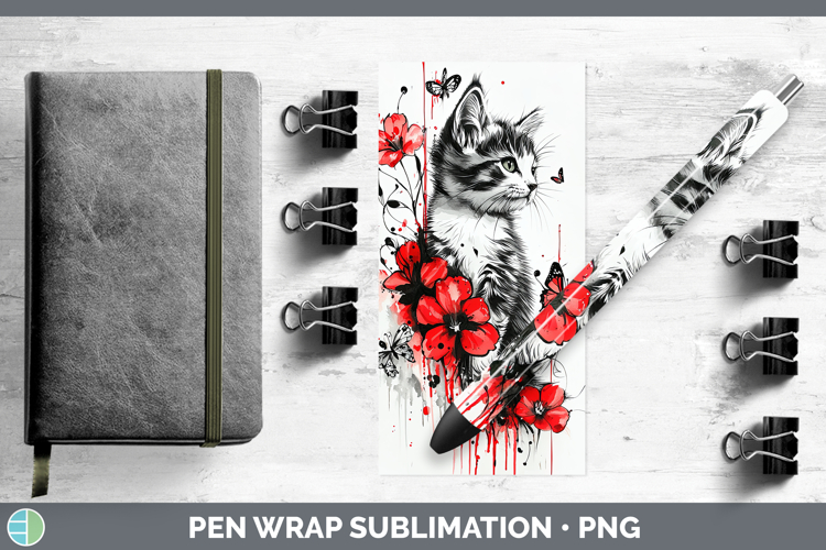 Kitten Animals Red Drips Pen Wrap Sublimation Design