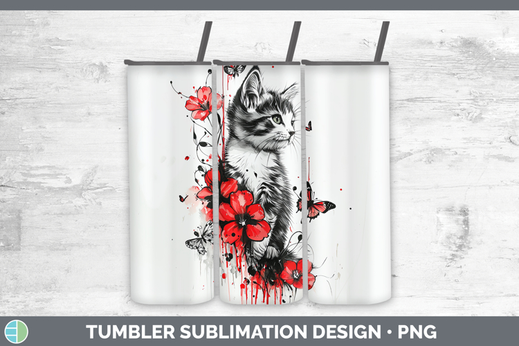Kitten Animals Red Drips Tumbler Sublimation Design