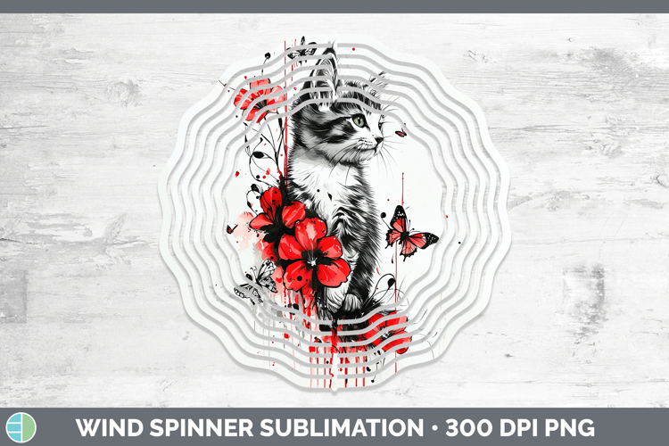 Kitten Animals Red Drips Wind Spinner Sublimation Design