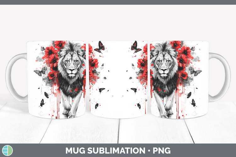 Lion Animals Red Drips Mug Wrap Sublimation Design