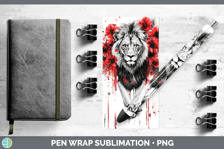 Lion Animals Red Drips Pen Wrap Sublimation Design