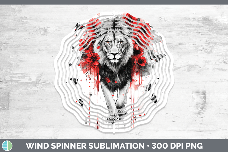 Lion Animals Red Drips Wind Spinner Sublimation Design