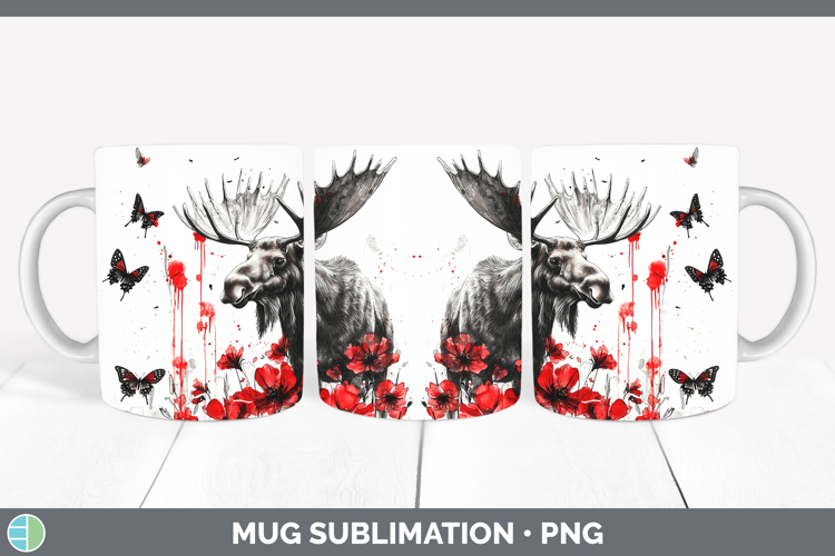 Moose Animals Red Drips Mug Wrap Sublimation Design
