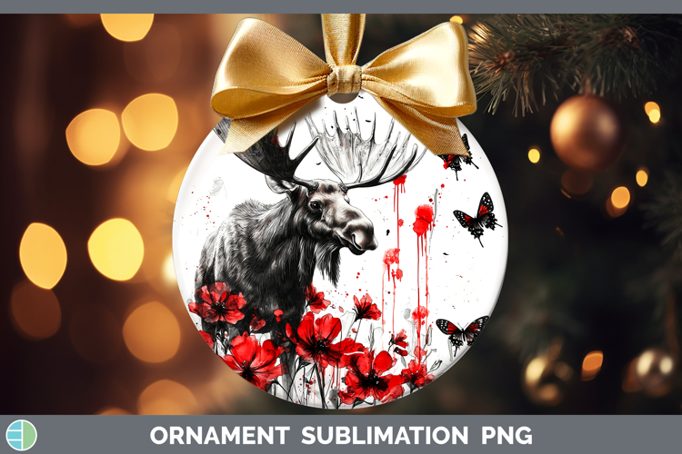 Moose Animals Red Drips Ornament Sublimation Design