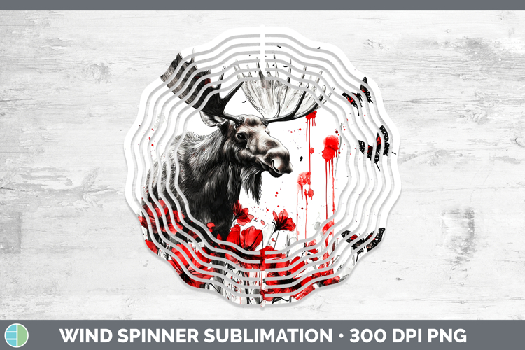 Moose Animals Red Drips Wind Spinner Sublimation Design