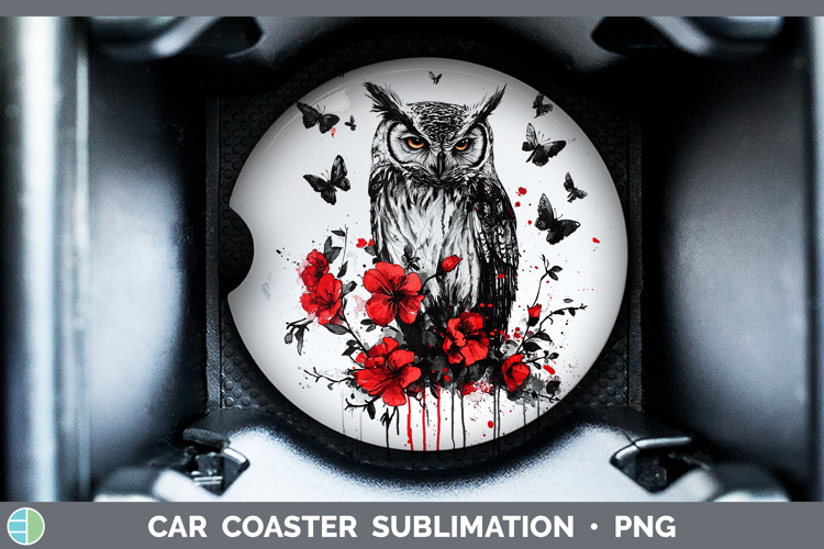 Owl Animals Red Drips Car Coaster Sublimation Design