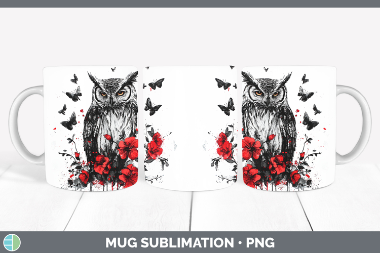 Owl Animals Red Drips Mug Wrap Sublimation Design