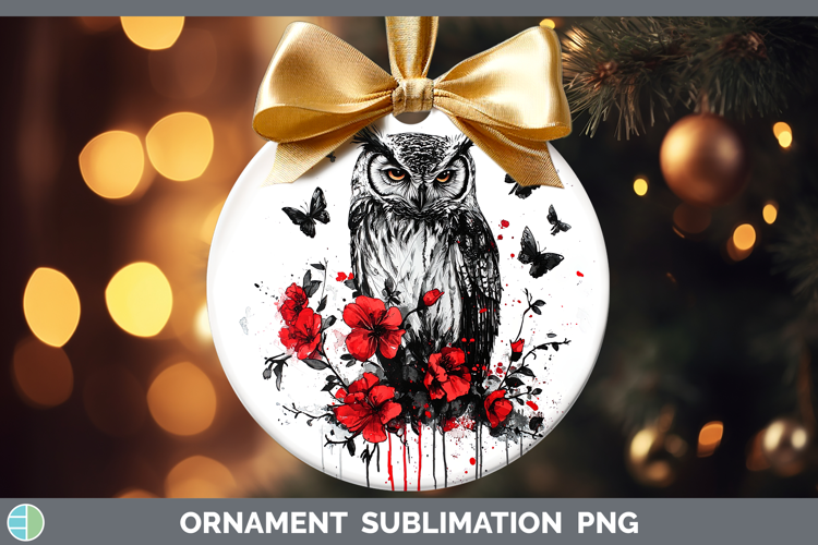 Owl Animals Red Drips Ornament Sublimation Design