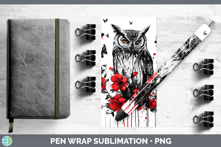Owl Animals Red Drips Pen Wrap Sublimation Design